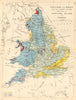 ENGLAND & WALES antique geological map by James Reynolds 1864