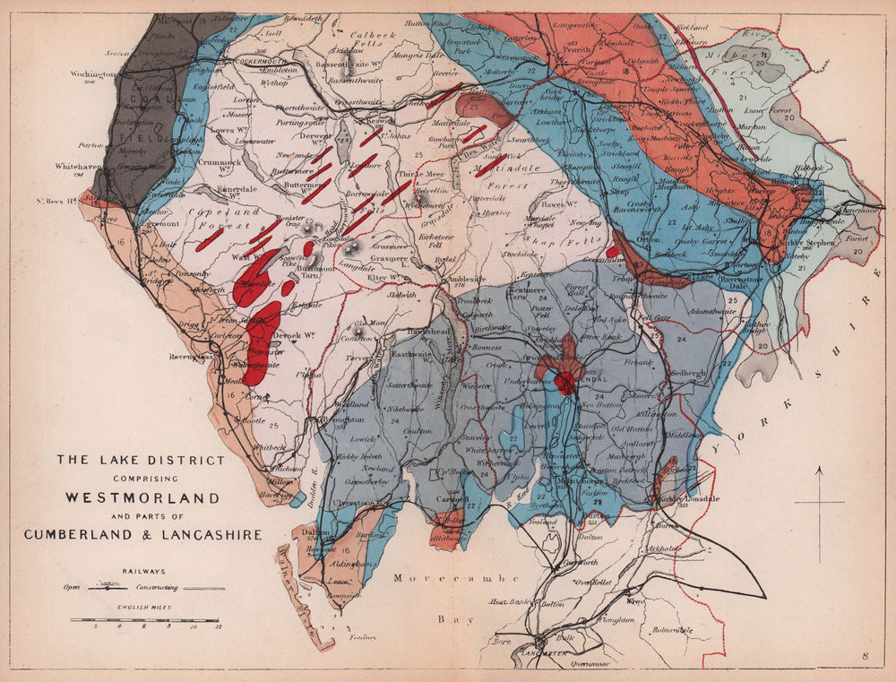 LAKE DISTRICT. Westmoreland Cumberland Lancashire geological map. REYNOLDS 1864