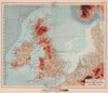 British Isles & Surrounding sea. Orographical. BARTHOLOMEW 1893 old map