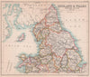 Northern England & Wales. BARTHOLOMEW 1893 old antique vintage map plan chart
