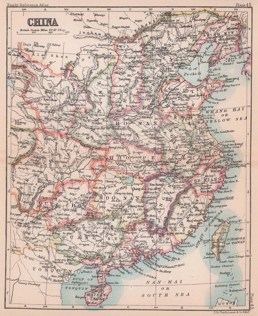 China antique map. BARTHOLOMEW 1893 old vintage plan chart