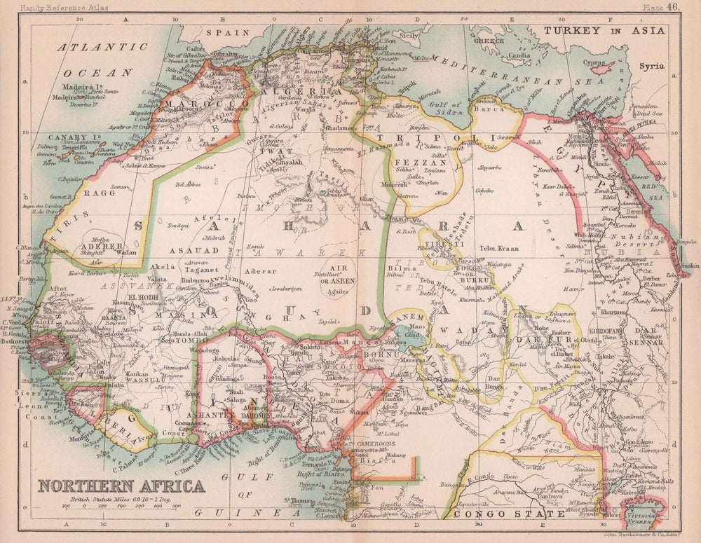 Colonial North & West Africa. French Soudan. BARTHOLOMEW 1893 old antique map