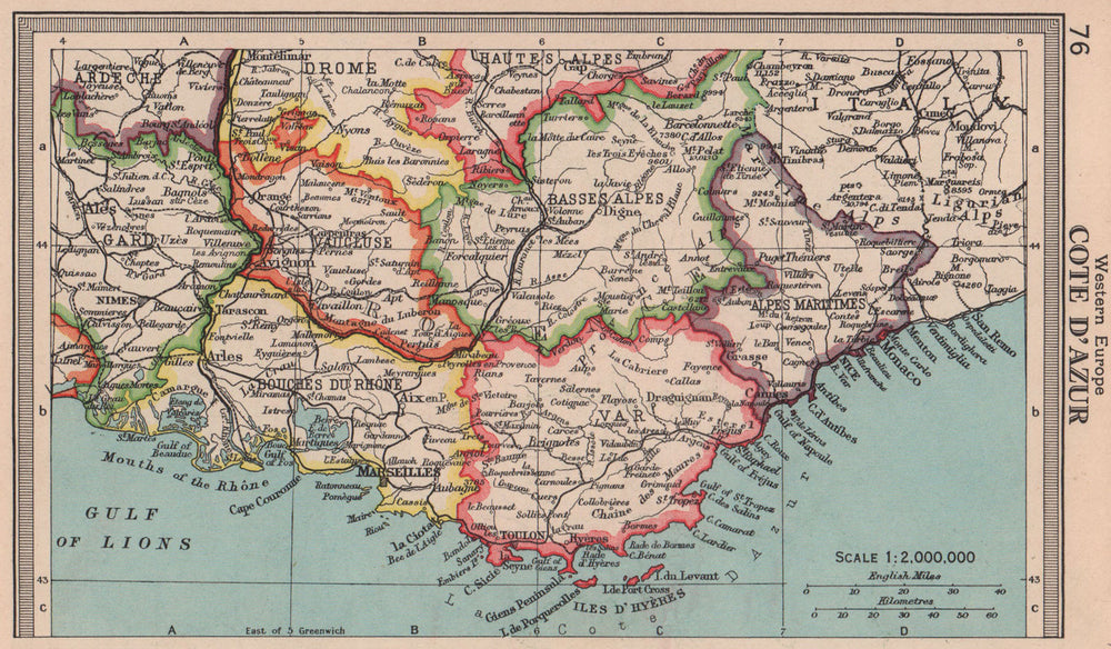 Côte d'Azur. Var Alpes-Maritimes Bouches-du-Rhône. BARTHOLOMEW 1949 old map
