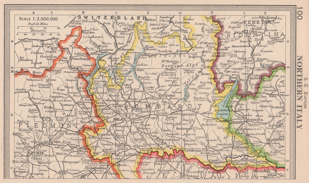Northern Italy. Lombardy Piedmont. BARTHOLOMEW 1949 old vintage map plan chart
