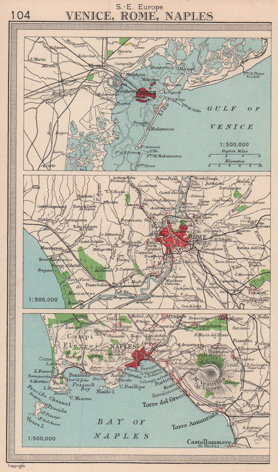 Italy cities environs. Venice, Rome & Naples. BARTHOLOMEW 1949 old vintage map