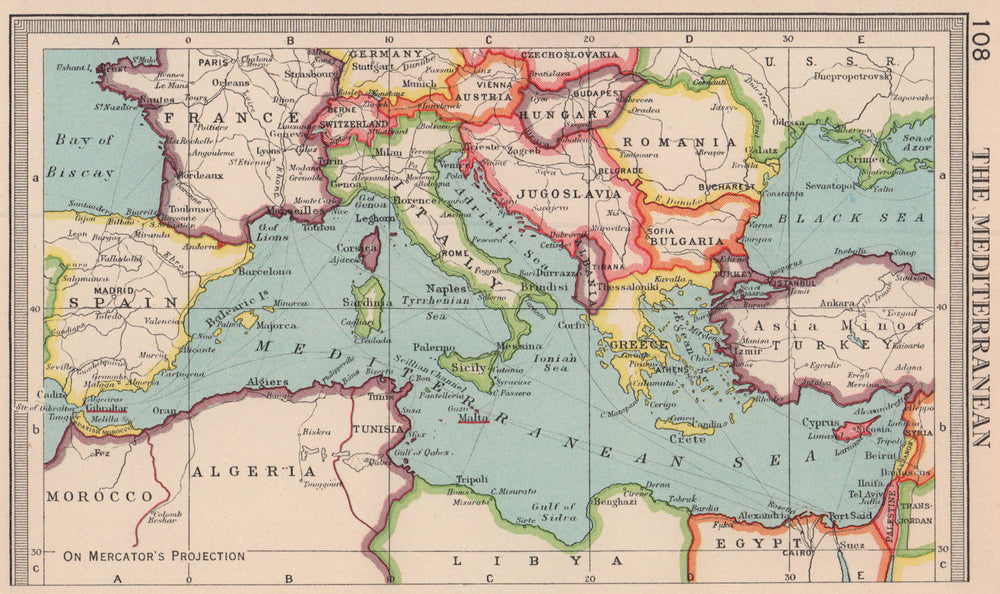 The Mediterranean. Jugoslavia. BARTHOLOMEW 1949 old vintage map plan chart