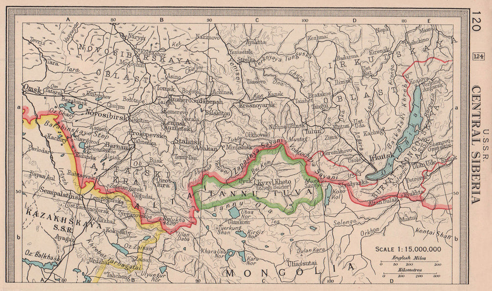USSR Central Siberia Russia Tannu Tuva Mongolia Kazakhstan. BARTHOLOMEW 1949 map