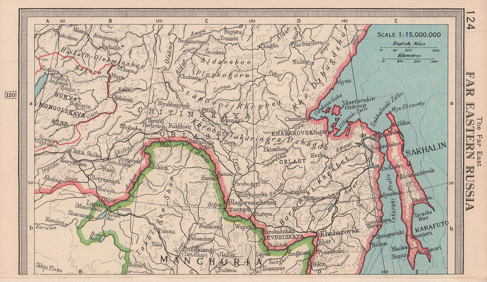 Far Eastern Russia. Sakhalin Manchuria. BARTHOLOMEW 1949 old vintage map chart
