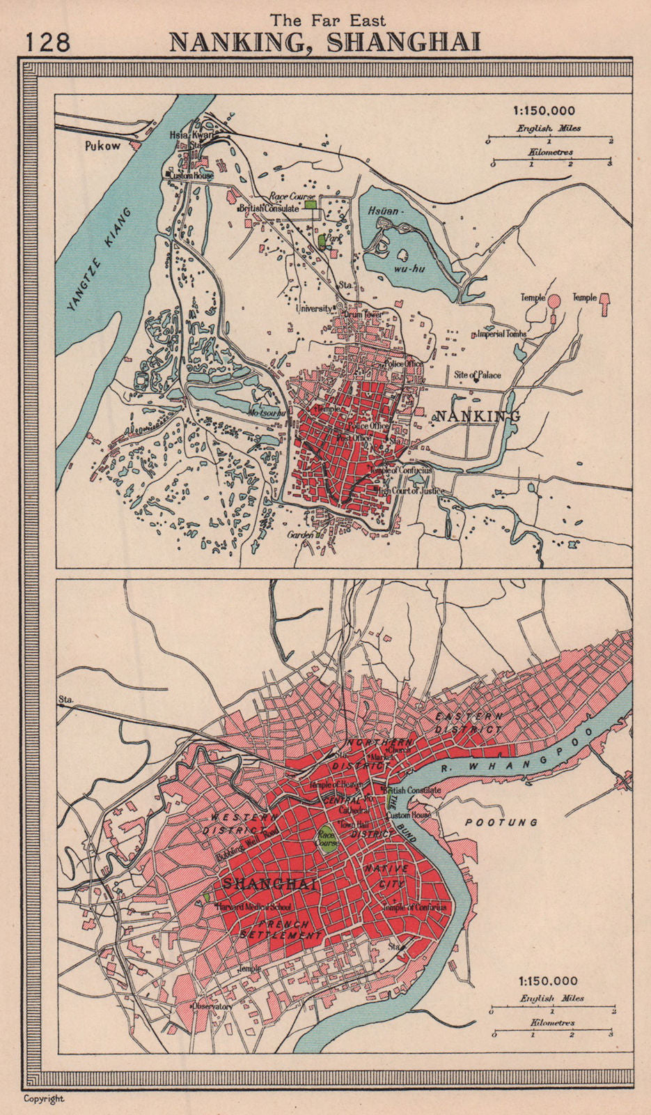 Chinese cities. Nanking & Shanghai. Nanjing. China. BARTHOLOMEW 1949 old map