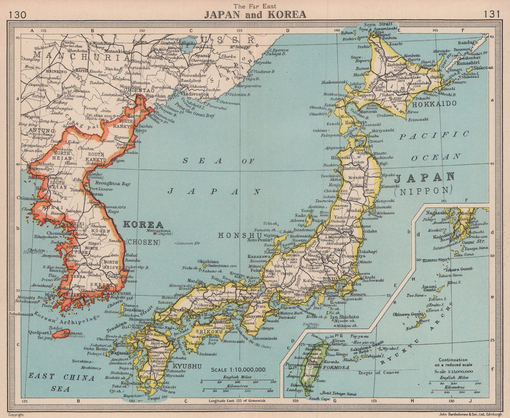 Japan & Korea. BARTHOLOMEW 1949 old vintage map plan chart