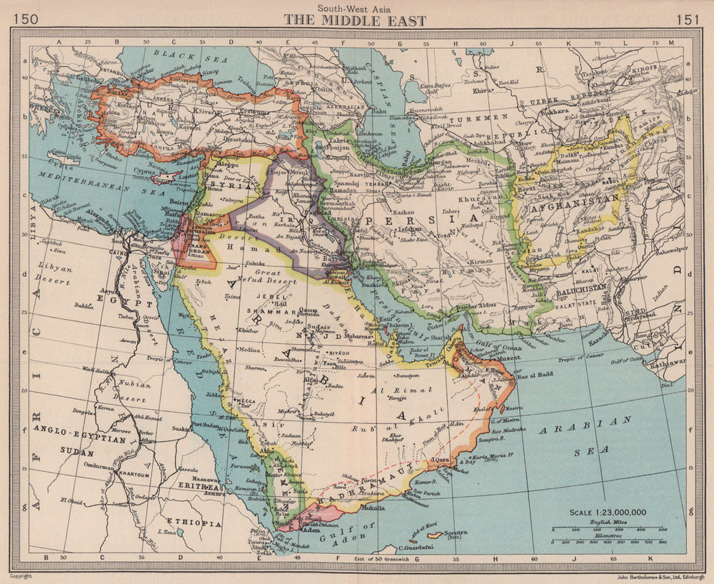 Middle East. Trucial Oman / UAE Persia Aden Iraq. BARTHOLOMEW 1949 old map