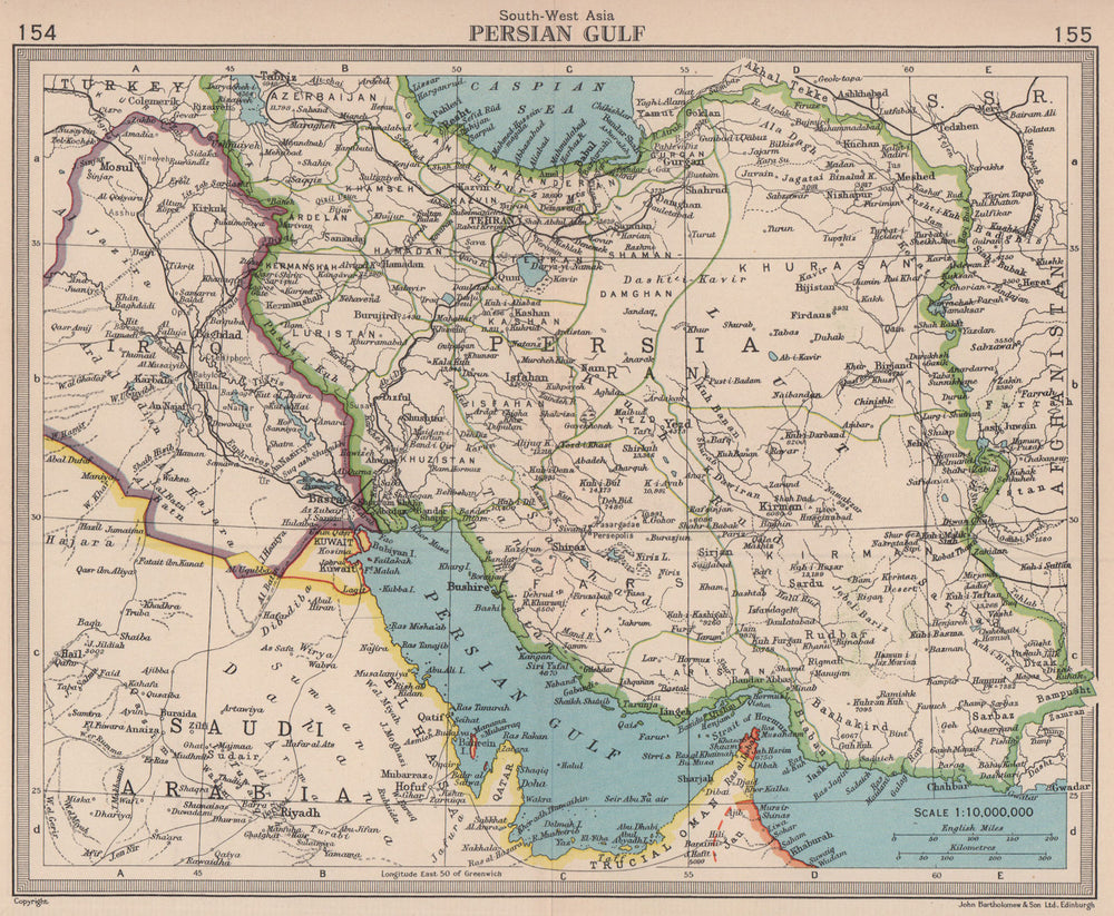 Persian Gulf Trucial Oman/UAE Sharjah Dibai/Dubai Abu Dhabi BARTHOLOMEW 1949 map