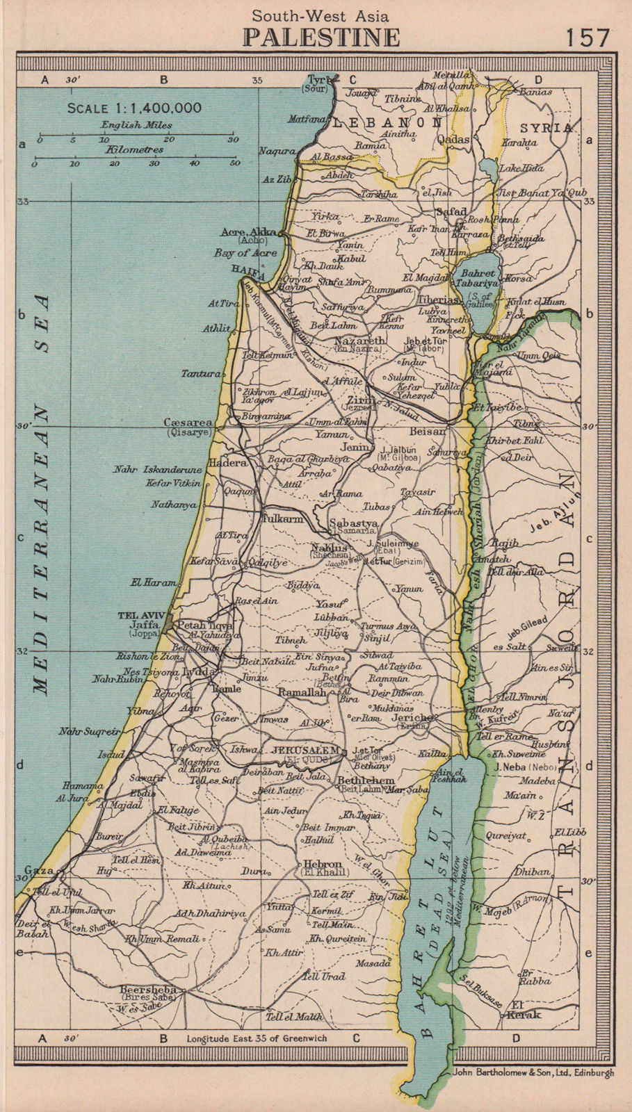 Palestine. Israel Transjordan. BARTHOLOMEW 1949 old vintage map plan chart