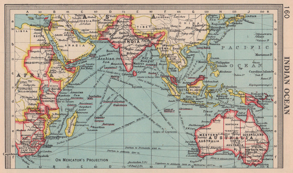 Indian Ocean. Trade routes. British Colonies. BARTHOLOMEW 1949 old vintage map