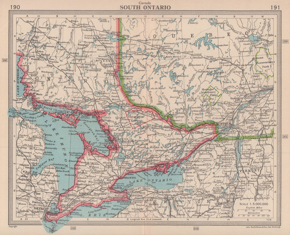 Canada South Ontario. BARTHOLOMEW 1949 old vintage map plan chart