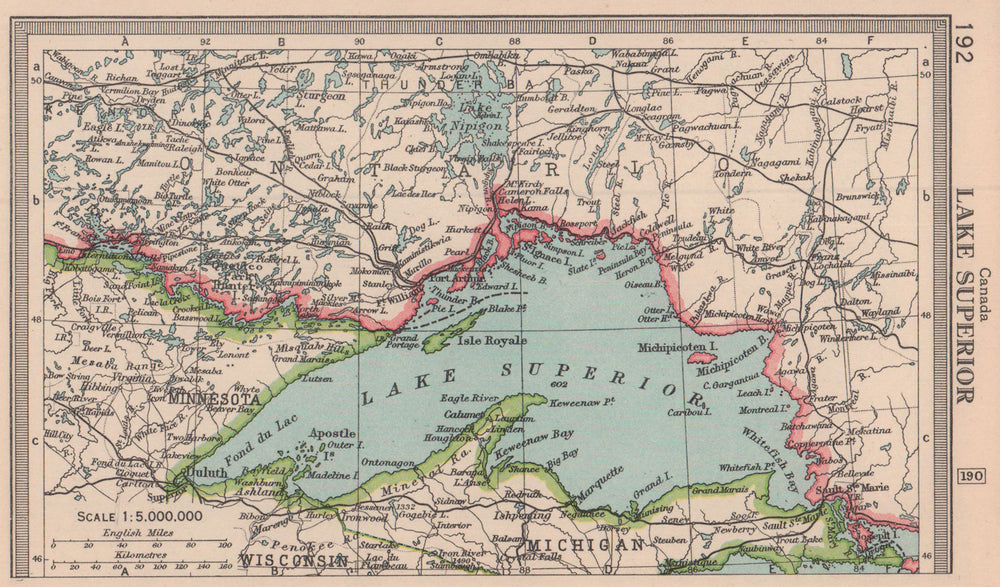 Lake Superior. BARTHOLOMEW 1949 old vintage map plan chart