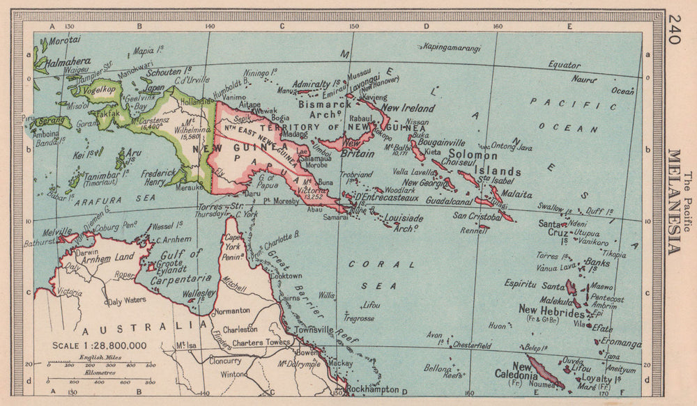 Melanesia. New Guinea Solomon Islands. New Caledonia. BARTHOLOMEW 1949 old map