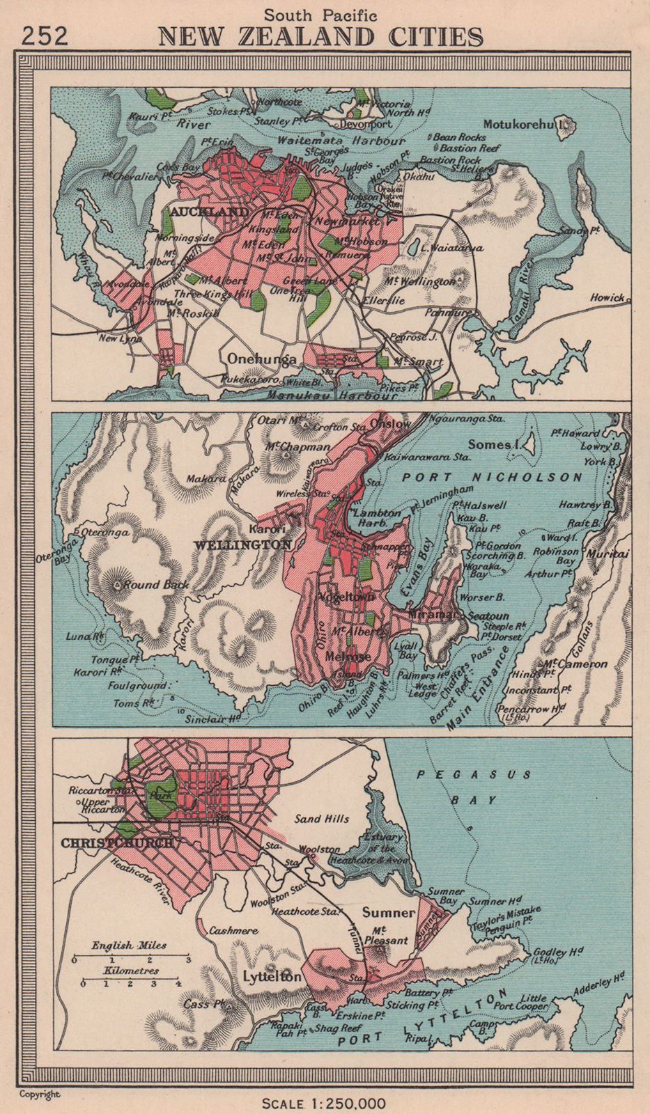 New Zealand Cities. Auckland Wellington Christchurch. BARTHOLOMEW 1949 old map