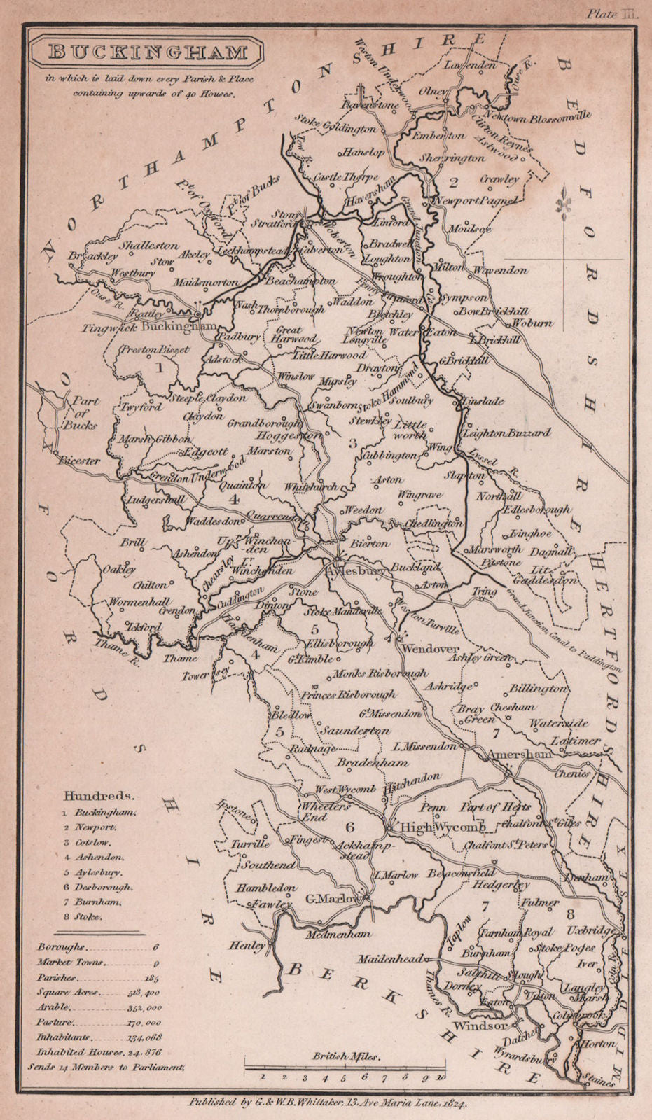 Buckinghamshire antique copperplate county map by Benjamin Pitts Capper 1825