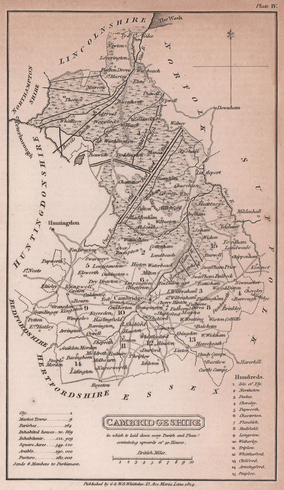 Cambridgeshire antique copperplate county map by Benjamin Pitts Capper 1825