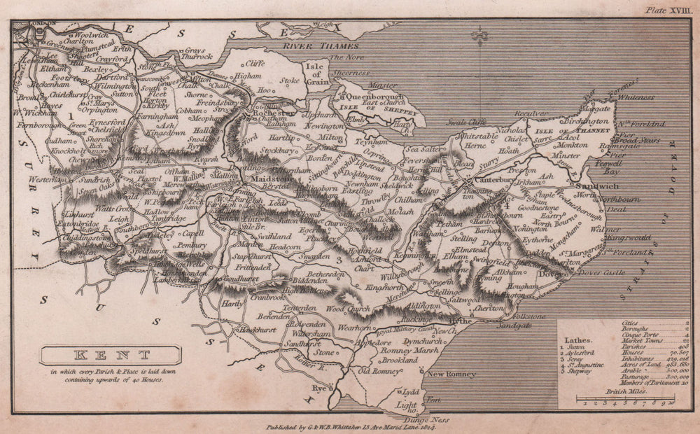 Kent antique copperplate county map by Benjamin Pitts Capper 1825 old