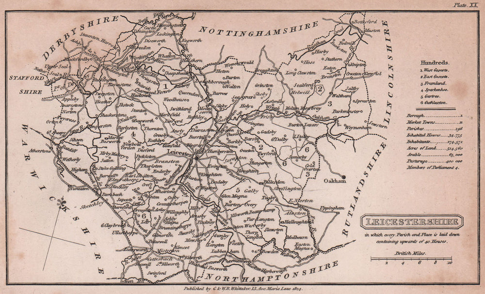 Leicestershire antique copperplate county map by Benjamin Pitts Capper 1825