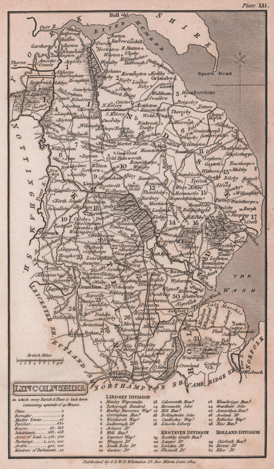 Lincolnshire antique copperplate county map by Benjamin Pitts Capper 1825