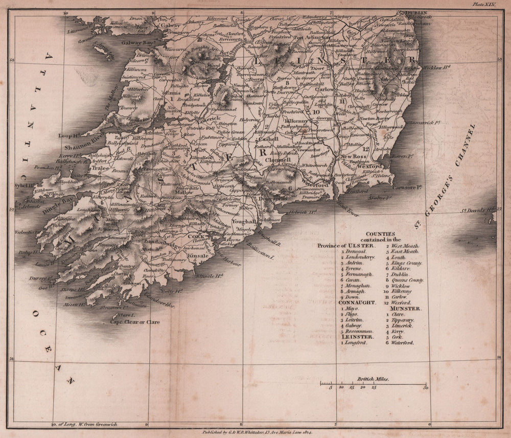 Southern Ireland antique copperplate map by Benjamin Pitts Capper 1825 old