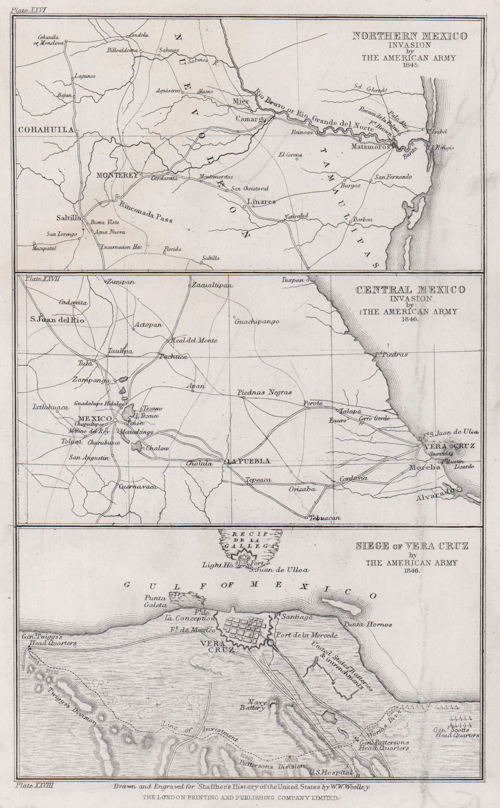 American invasion of Mexico & Siege of Veracruz 1845/6. WOOLLEY 1863 old map