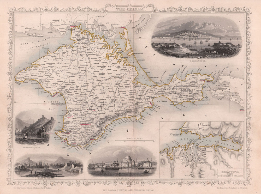CRIMEA. Balaklava Yevpatoria vignettes. Sevastopol plan. TALLIS/RAPKIN c1855 map