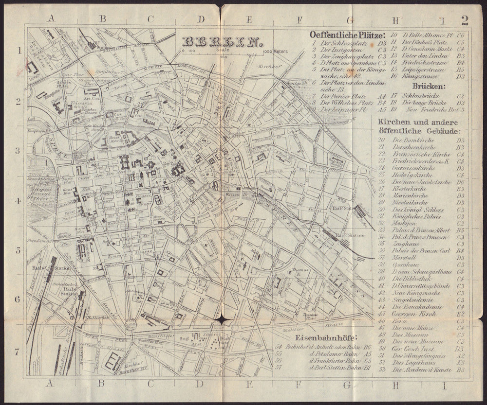 BERLIN antique town plan city map. Germany. BRADSHAW 1892 old