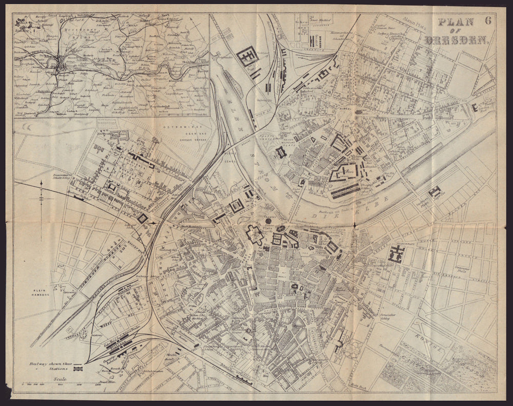 DRESDEN antique town plan city map. Germany. BRADSHAW 1892 old