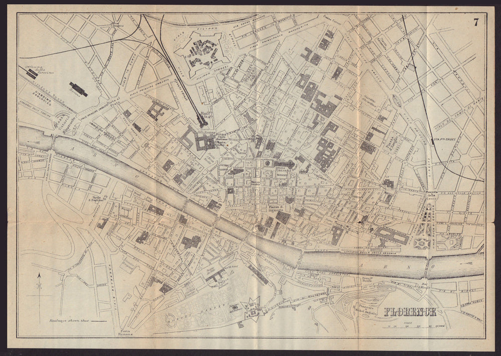 FLORENCE FIRENZE antique town plan city map. Italy. BRADSHAW 1892 old