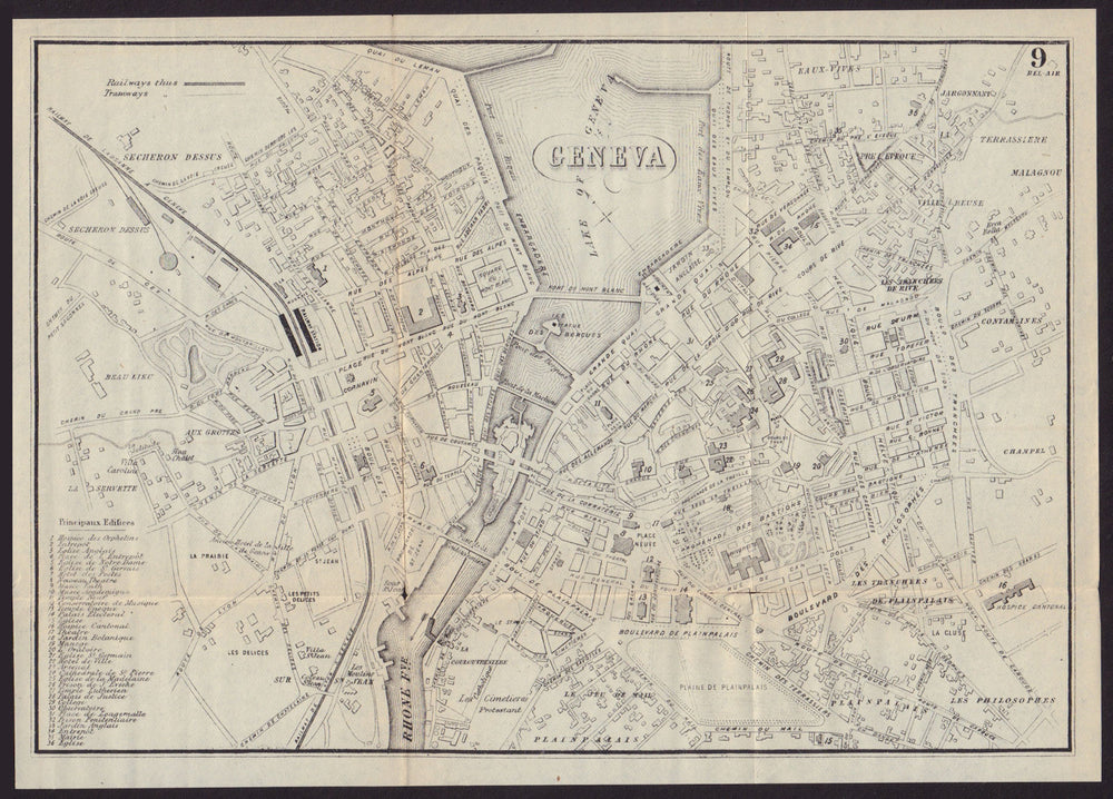GENEVA GENÈVE GENF antique town plan city map. Switzerland. BRADSHAW 1892