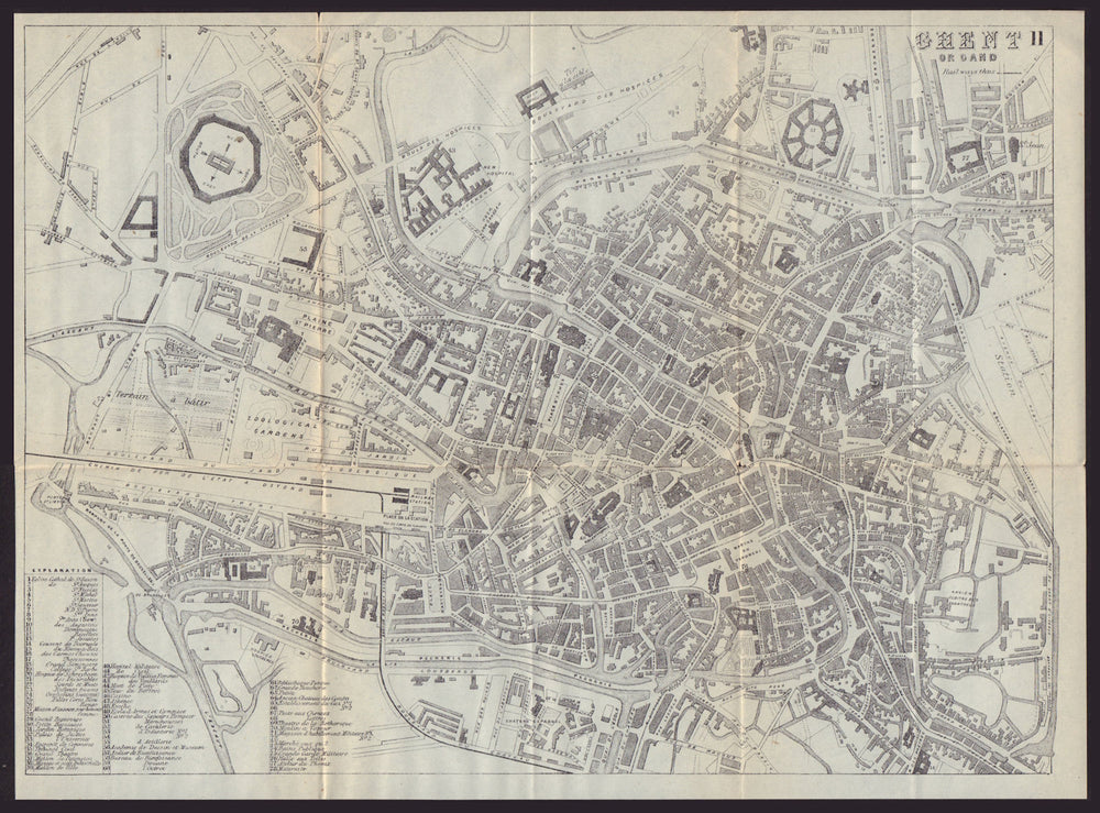 GHENT GENT GAND antique town plan city map. Belgium. BRADSHAW 1892 old