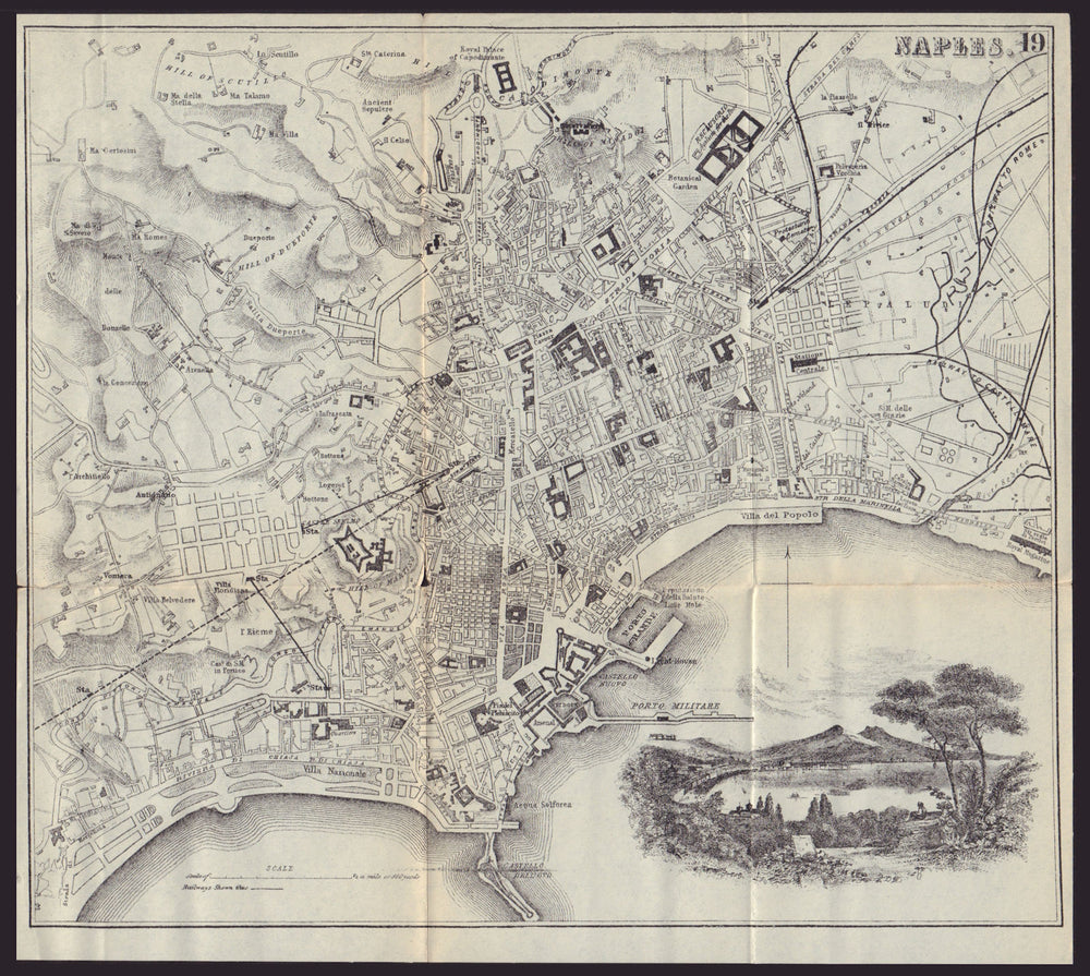 NAPLES NAPOLI antique town plan city map. Italy. BRADSHAW 1892 old