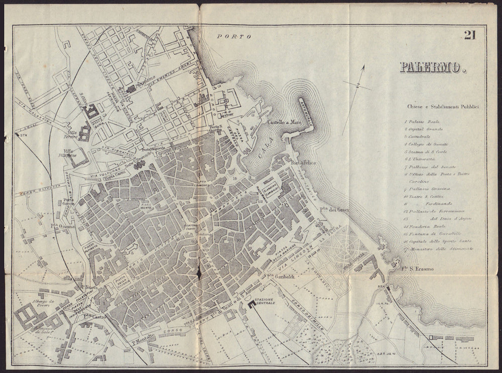 PALERMO antique town plan city map. Italy. BRADSHAW 1892 old chart