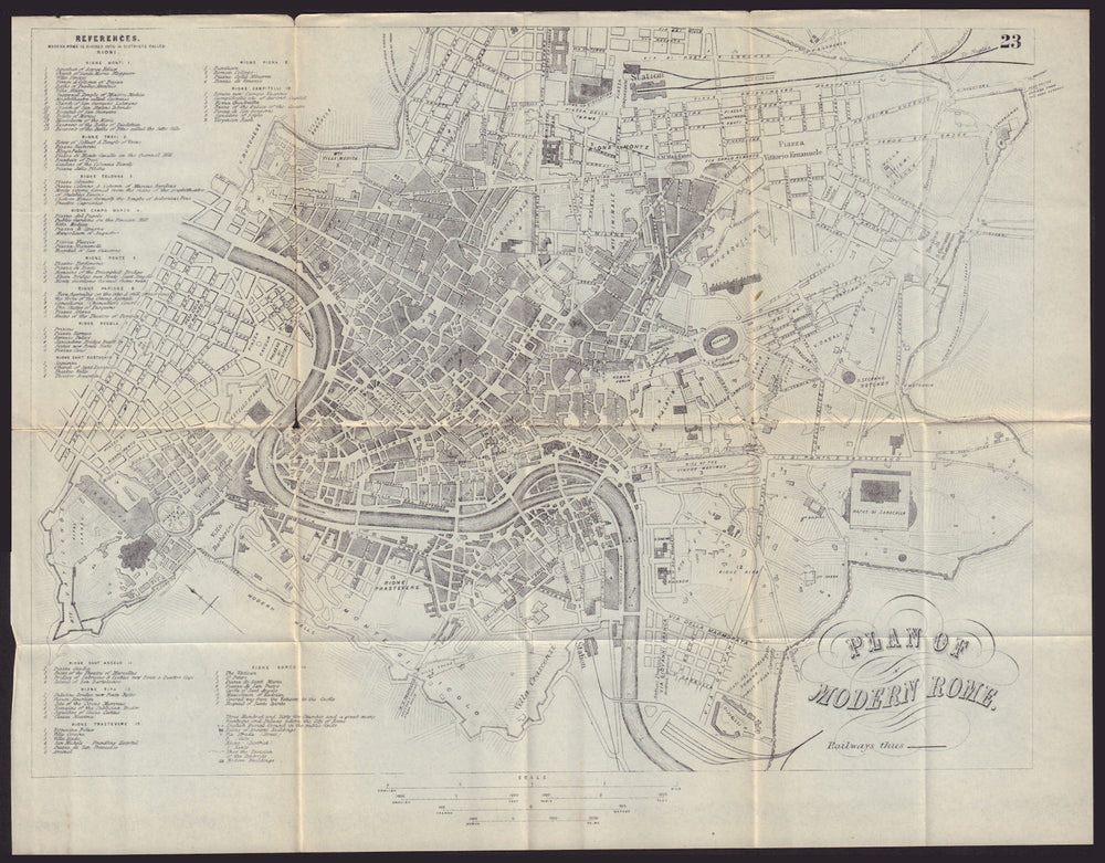 ROME ROMA antique town plan city map. Italy. BRADSHAW 1892 old