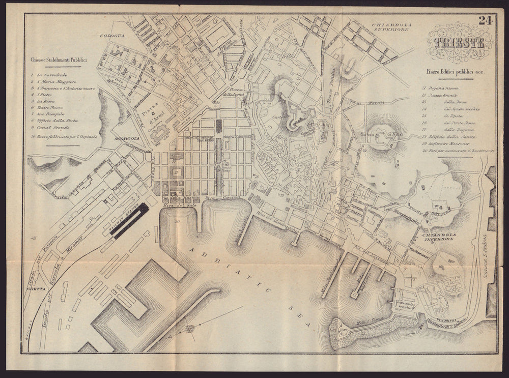 TRIESTE TRST antique town plan city map. Italy. BRADSHAW 1892 old