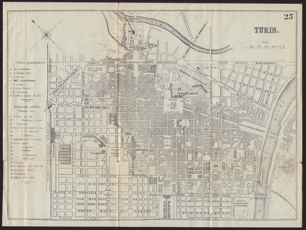 TURIN TORINO antique town plan city map. Italy. BRADSHAW 1892 old