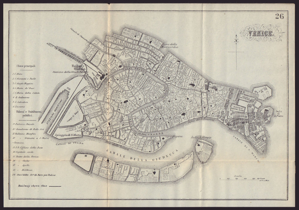 VENICE VENEZIA antique town plan city map. Italy. BRADSHAW 1892 old