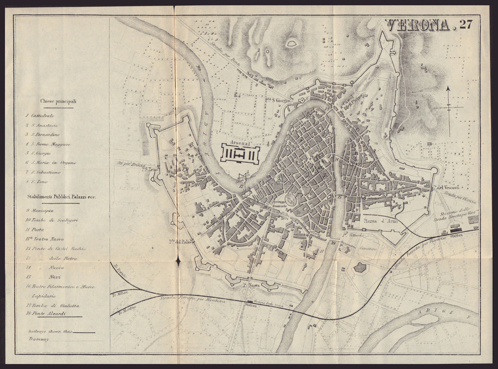 VERONA antique town plan city map. Italy. BRADSHAW 1892 old chart