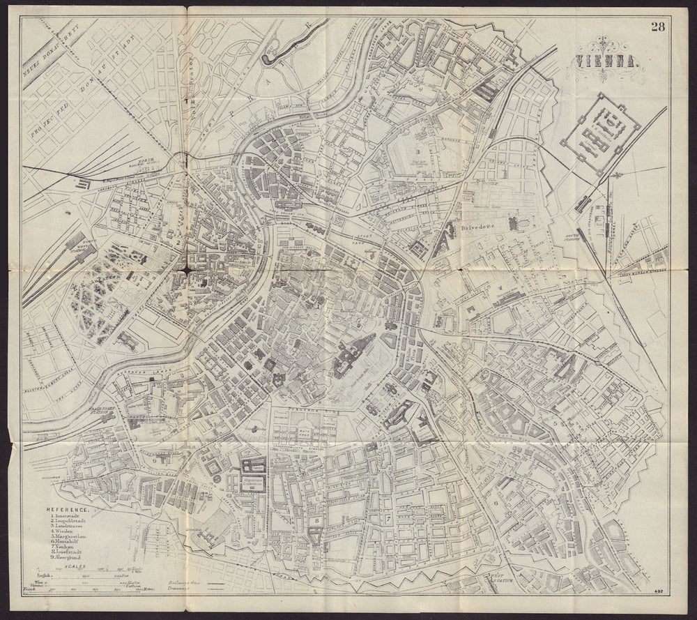 VIENNA WIEN antique town plan city map. Austria. BRADSHAW 1892 old