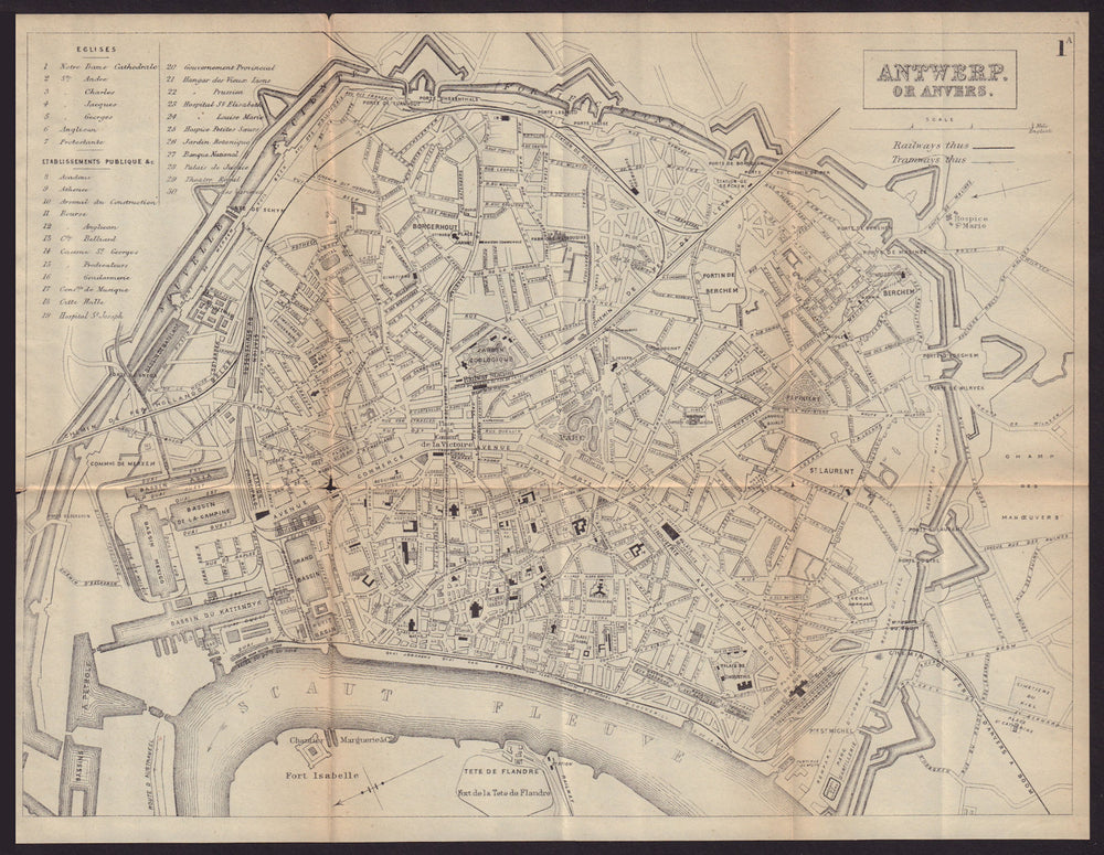 ANTWERP ANVERS ANTWERPEN antique town plan city map. Belgium. BRADSHAW 1893