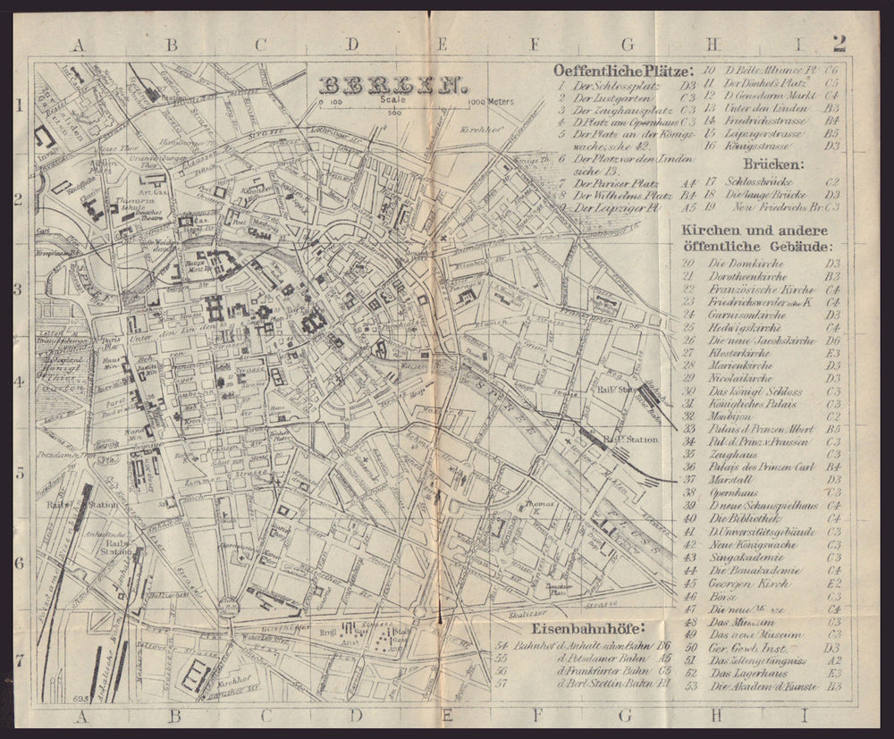 BERLIN antique town plan city map. Germany. BRADSHAW 1893 old