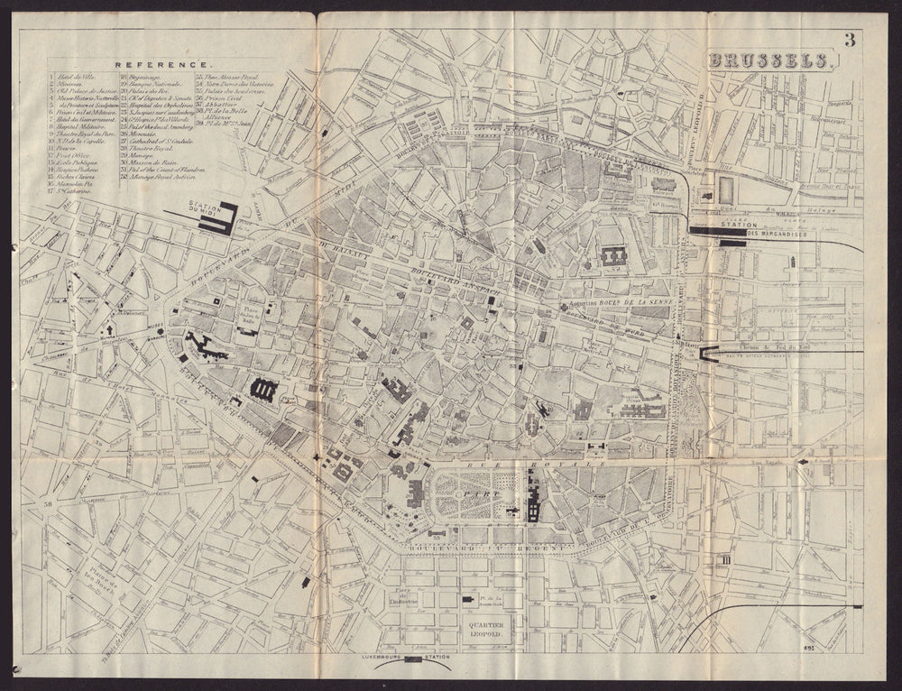 BRUSSELS BRUSSEL BRUXELLES antique town plan city map. Belgium. BRADSHAW 1893