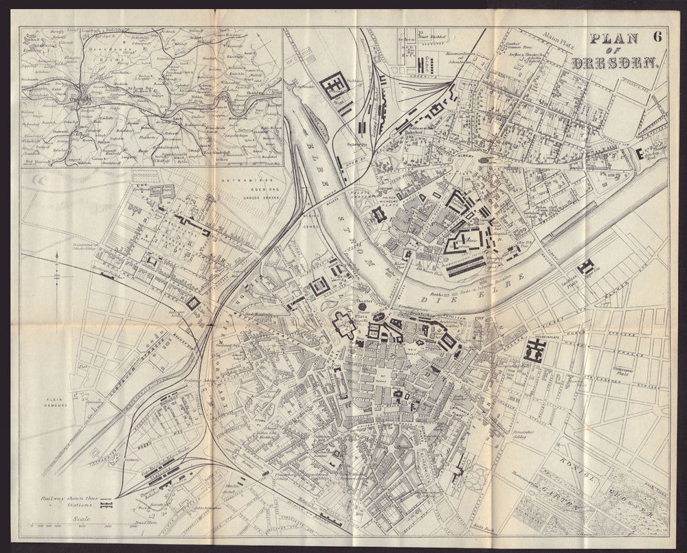 DRESDEN antique town plan city map. Germany. BRADSHAW 1893 old