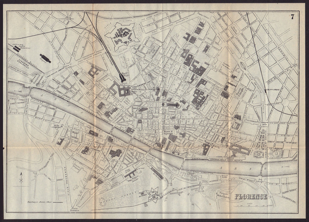FLORENCE FIRENZE antique town plan city map. Italy. BRADSHAW 1893 old