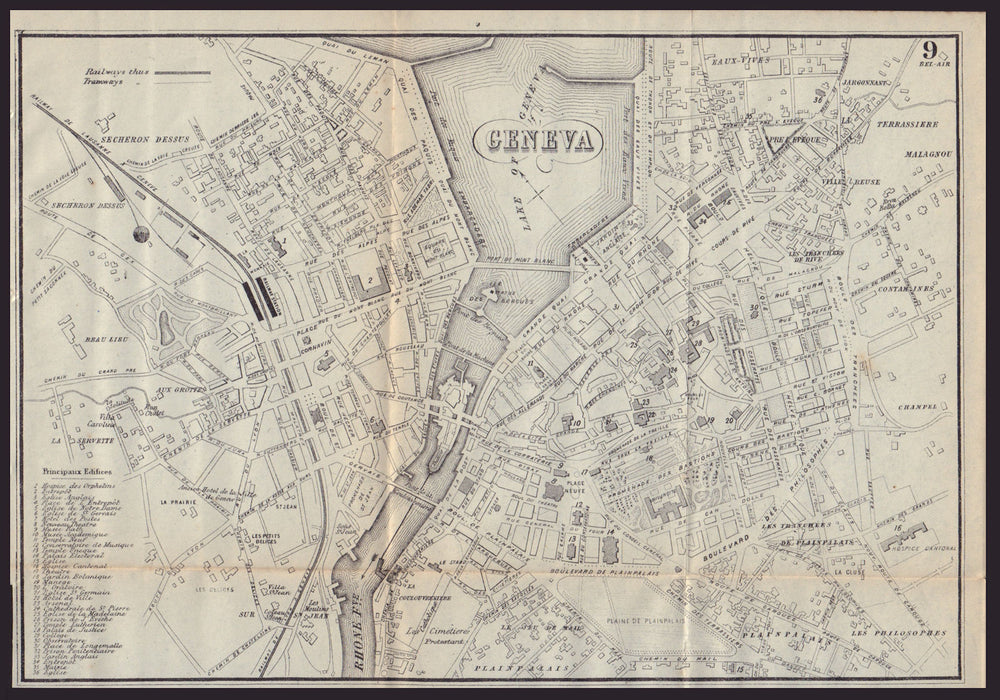 GENEVA GENÈVE GENF antique town plan city map. Switzerland. BRADSHAW 1893