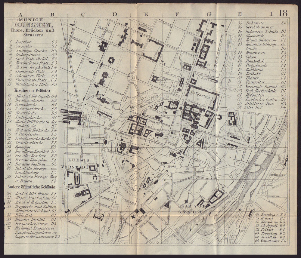 MUNICH MÜNCHEN MUNCHEN antique town plan city map. Germany. BRADSHAW 1893
